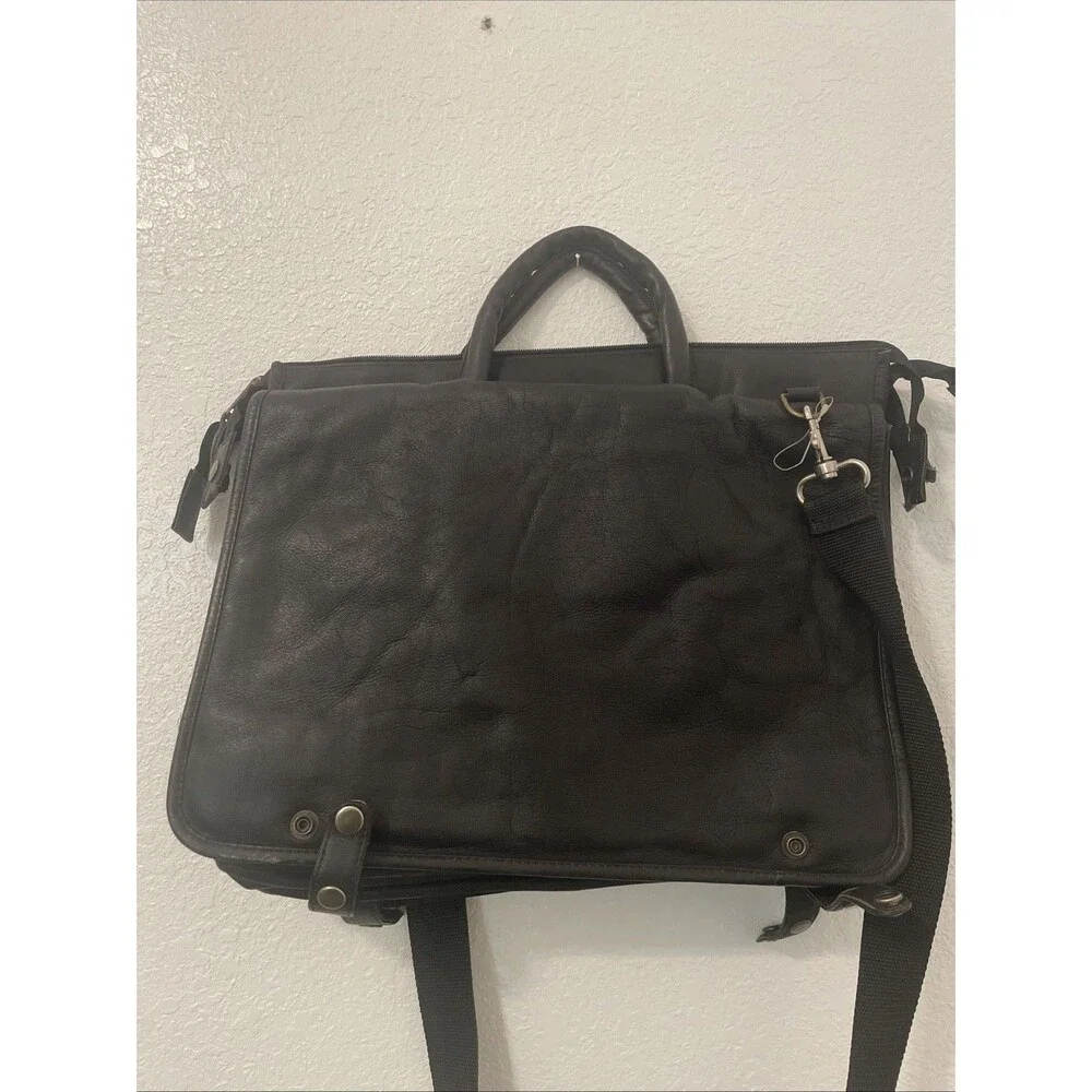 Clava American USA Black Leather Laptop Bag Career Men Bag Preppy Tote
